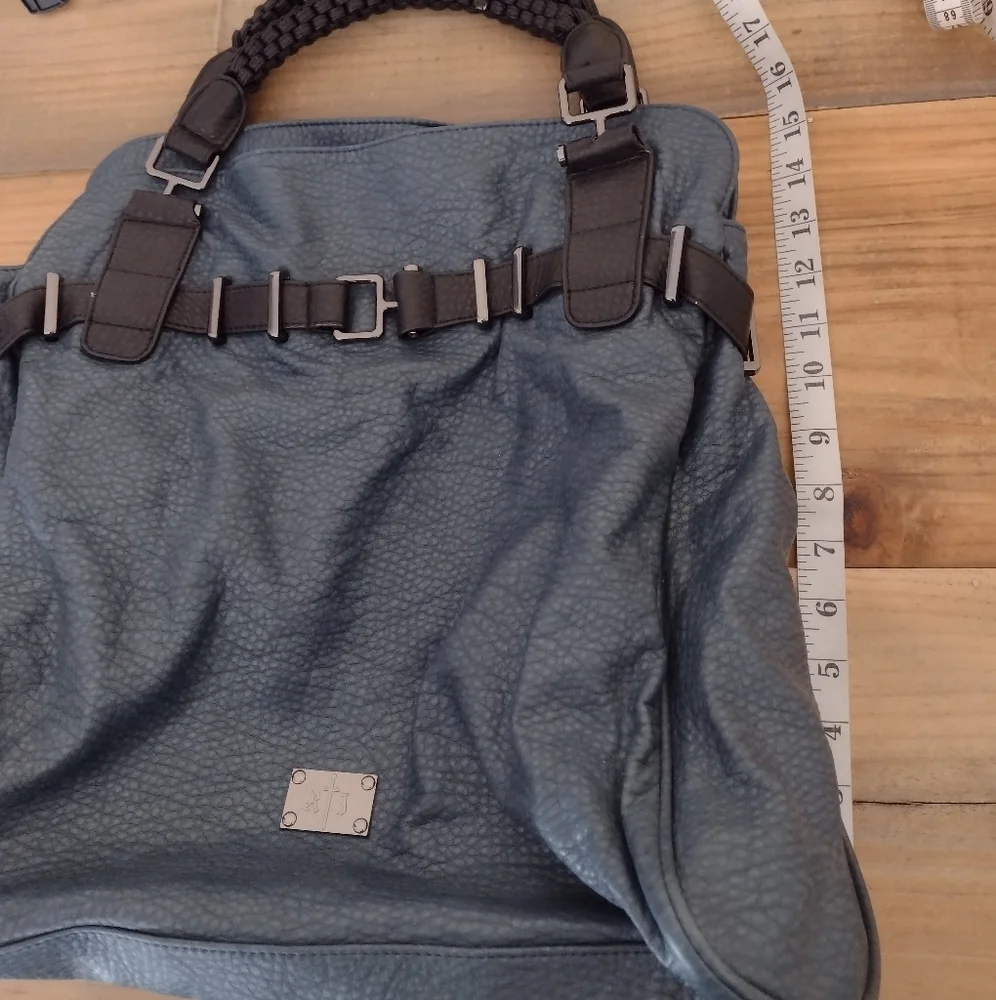 Romeo & Juliet Couture Blue Large Faux Leather Handbag w/ Braided Handle